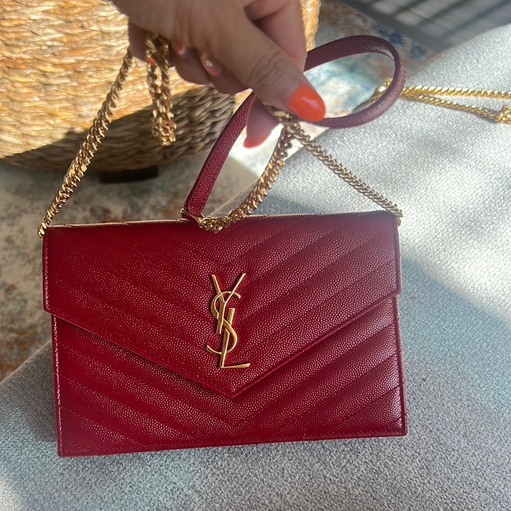 YSL Cassandra Chain Wallet in Red